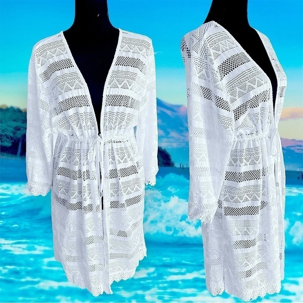 CLUB Z COLLECTION Crochet Beach Dress Coverup White Woman’s Plus Size 1X New